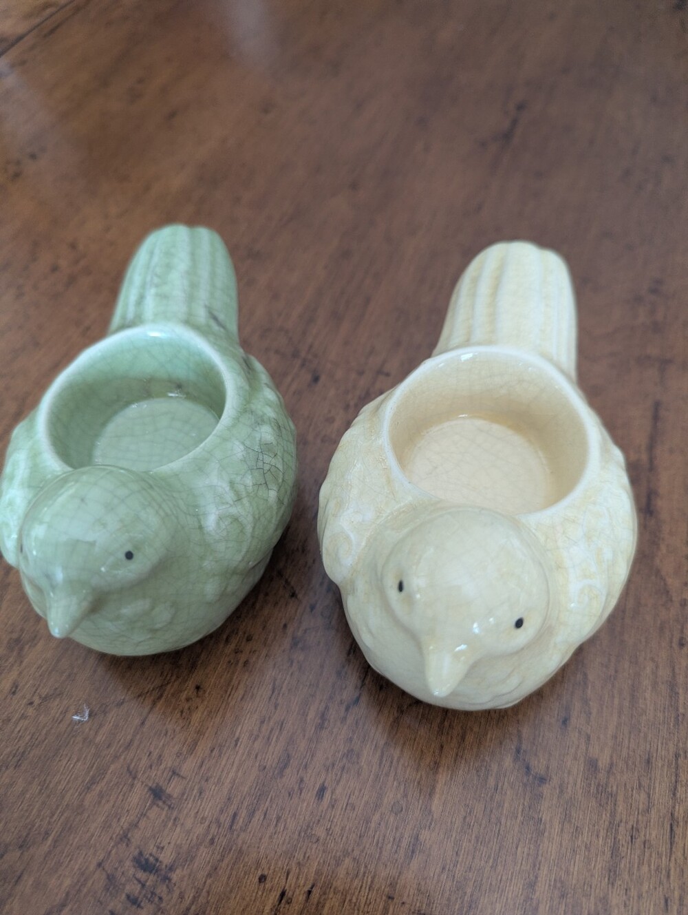 Ceramic Bird Salt and Pepper Shakers — Pale Green & Cream
